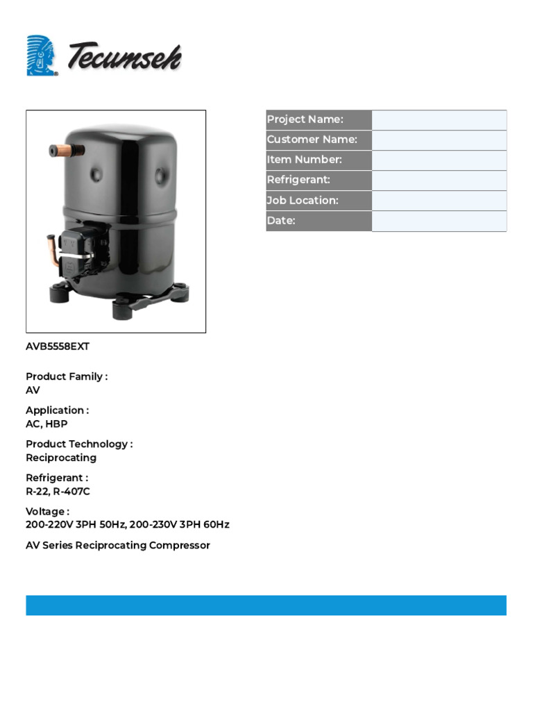 AVB5558EXT Compressor Specifications | PDF