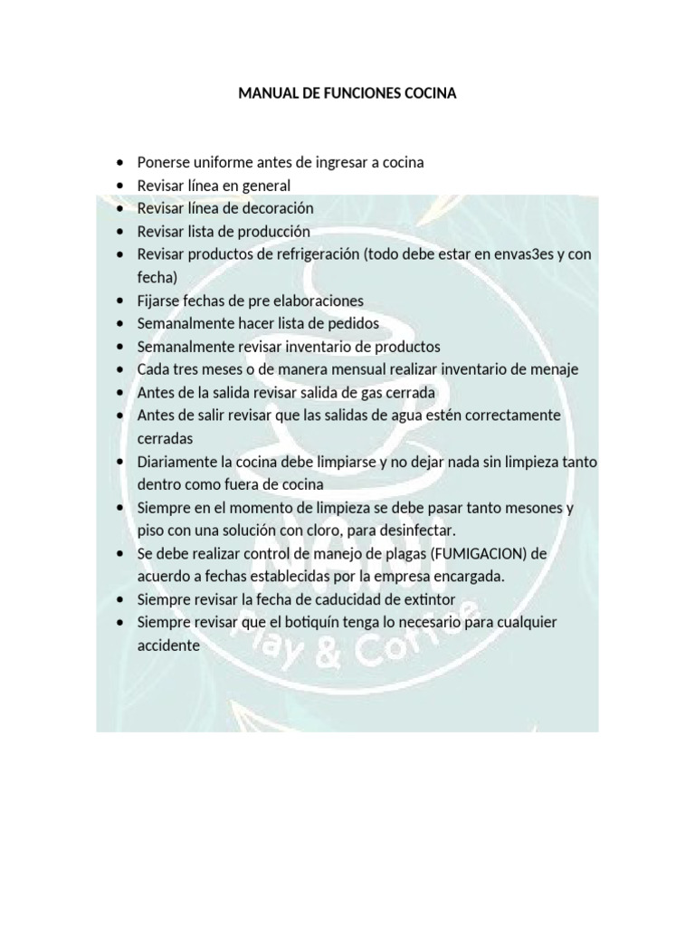 Manual de Funciones para Cocina Profesional | PDF
