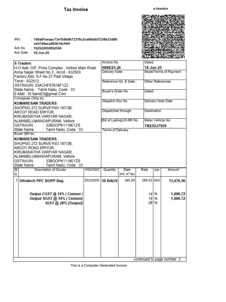 Tax Invoice for S Traders - June 2025 | PDF | Taxes | Government Finances