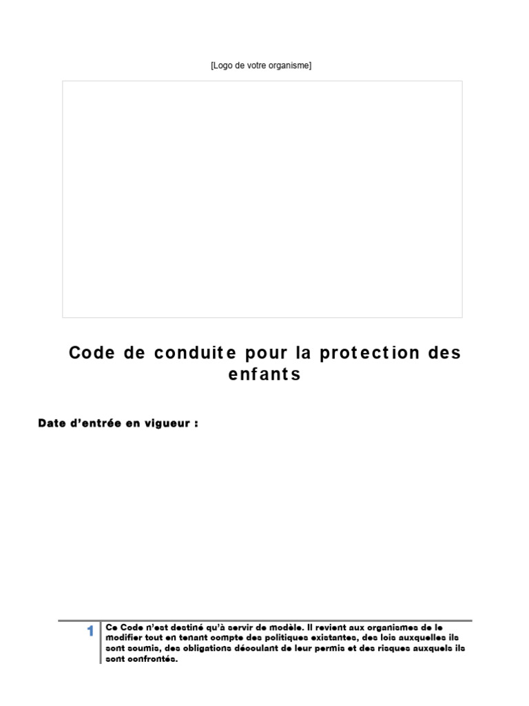Code de conduite pour la protection des enfants | PDF | Sécurité