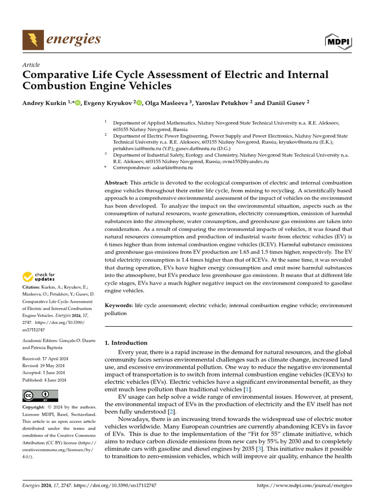 Life Cycle Assessment of EVs vs ICEVs | PDF | Electric Vehicle | Life ...