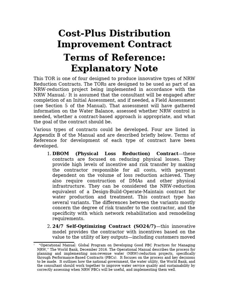 ToR CostPlus 170501 Final | PDF | Performance Indicator | Incentive