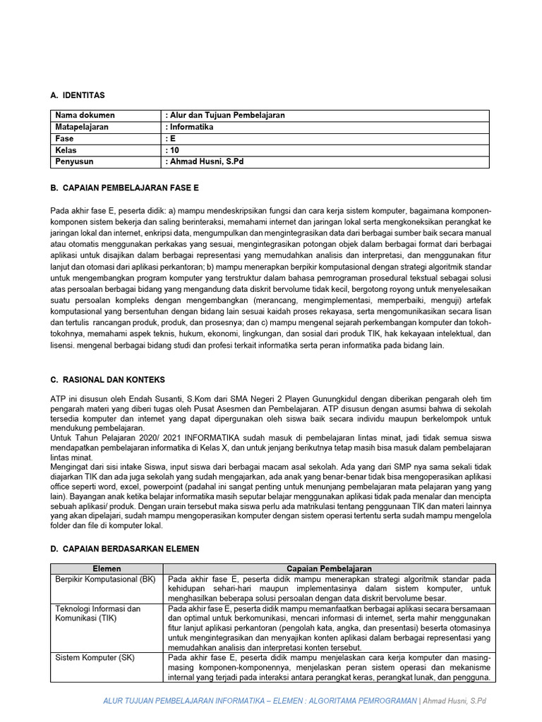 Alur Dan Tujuan Pembelajaran Informatika | PDF
