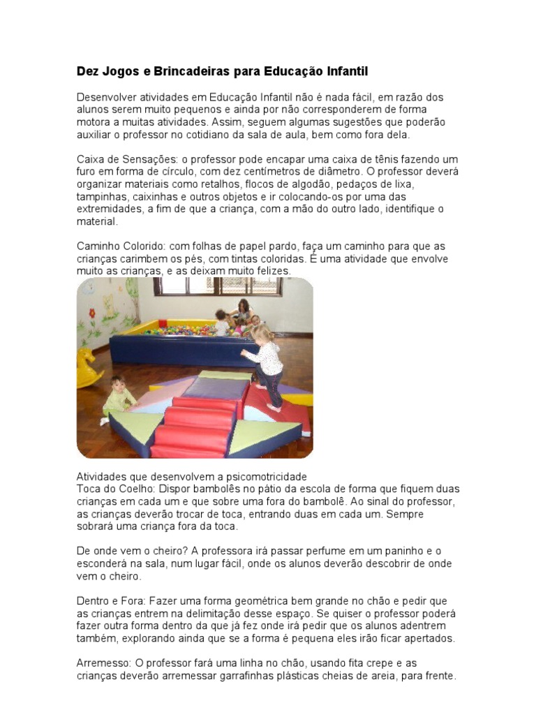 Sugestões de Brincadeiras para Educação Infantil | PDF | Tênis de mesa ...