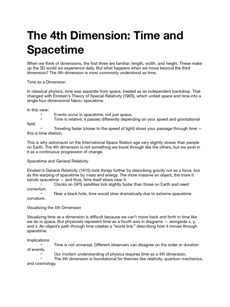 Understanding Time as the 4th Dimension | PDF | Spacetime | Time