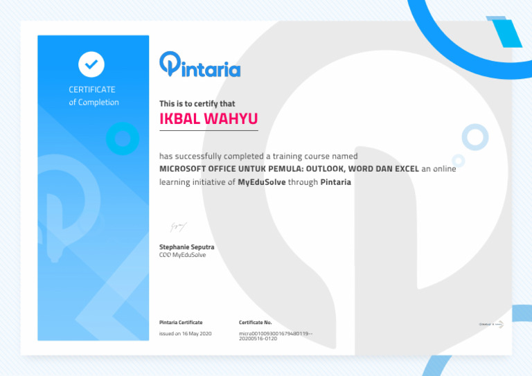 Microsoft Office Completion Certificate | PDF