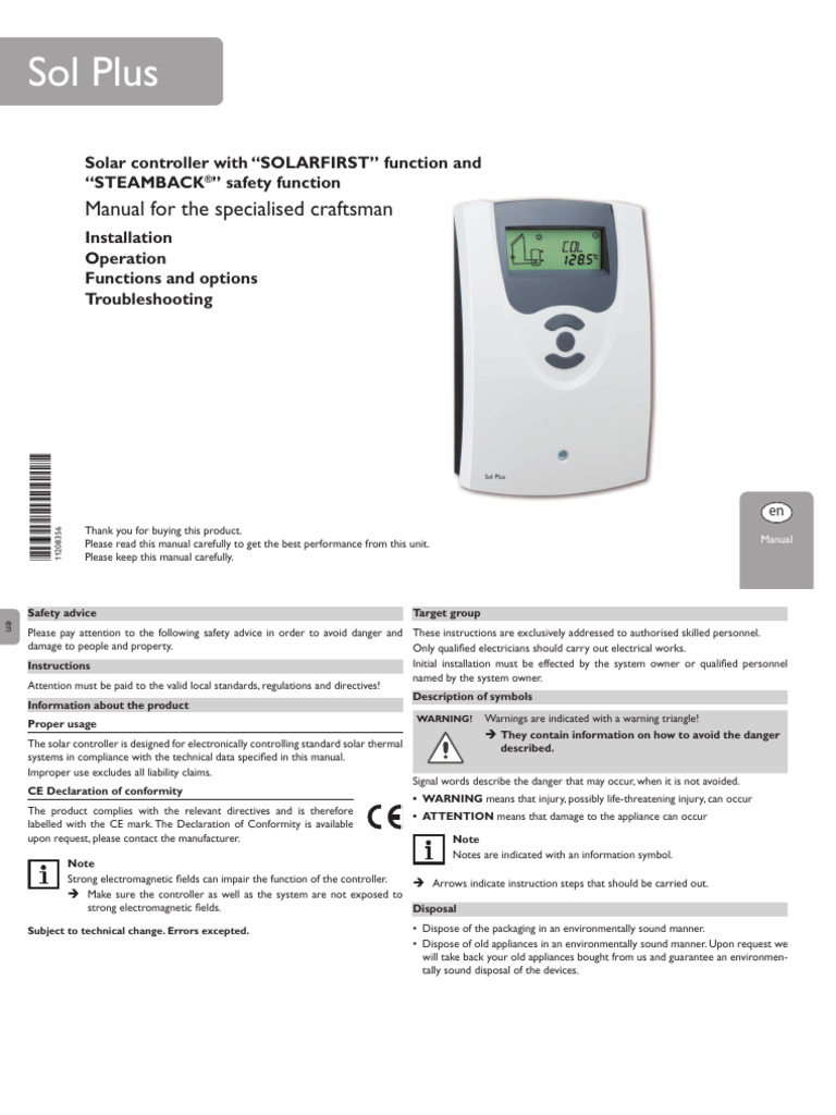 Sol Plus Solar Controller Manual | PDF | Relay | Boiler