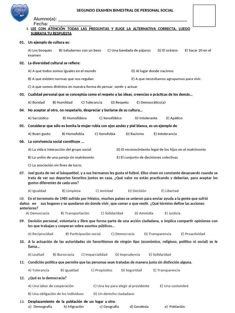 II BIMESTRE Examen Personal Social 5 Grado | PDF | Migración humana ...