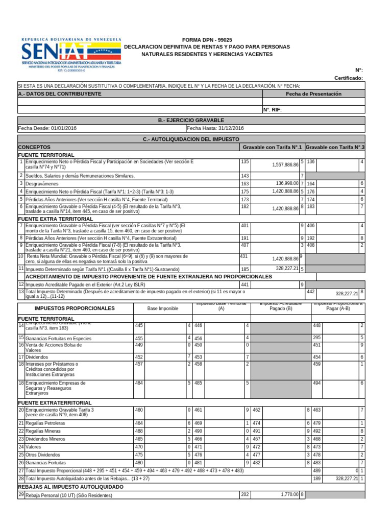 Declaración de Rentas DPN - 99025 | PDF | Economias | Contabilidad ...