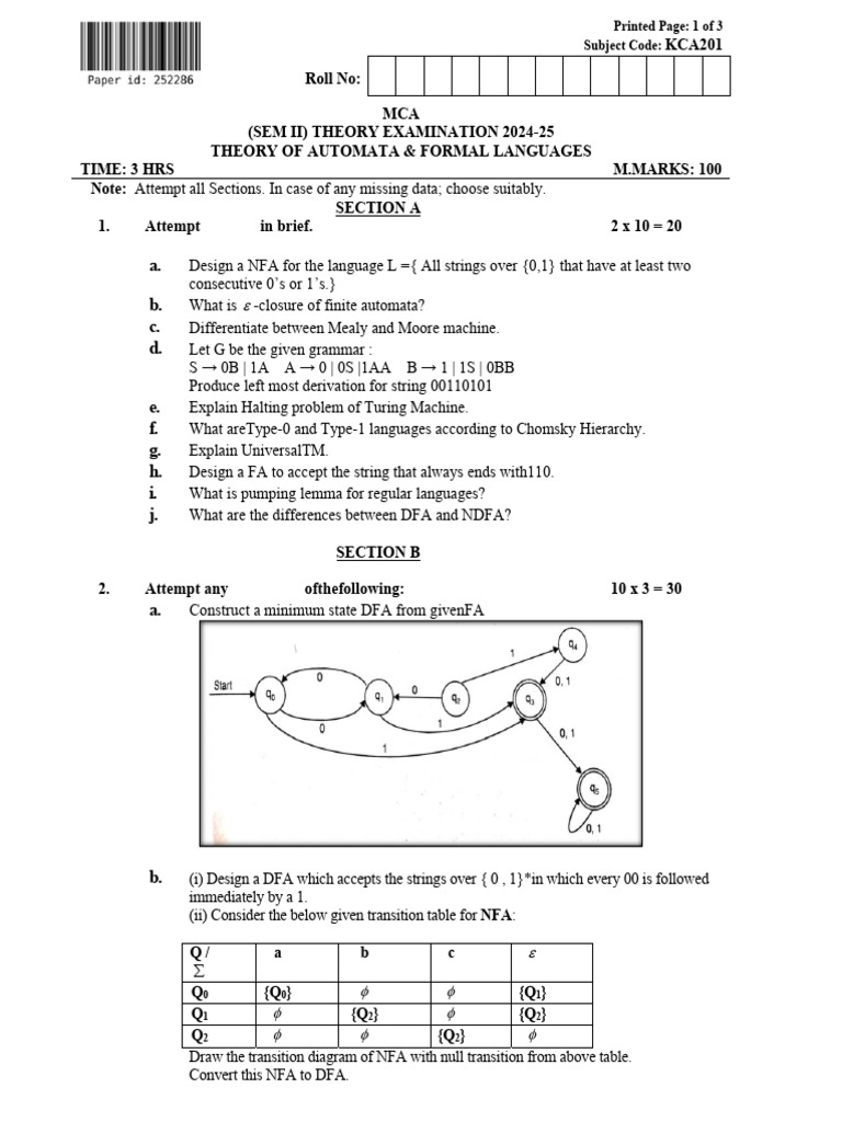 KCA201 | PDF | Automata Theory | Metalogic