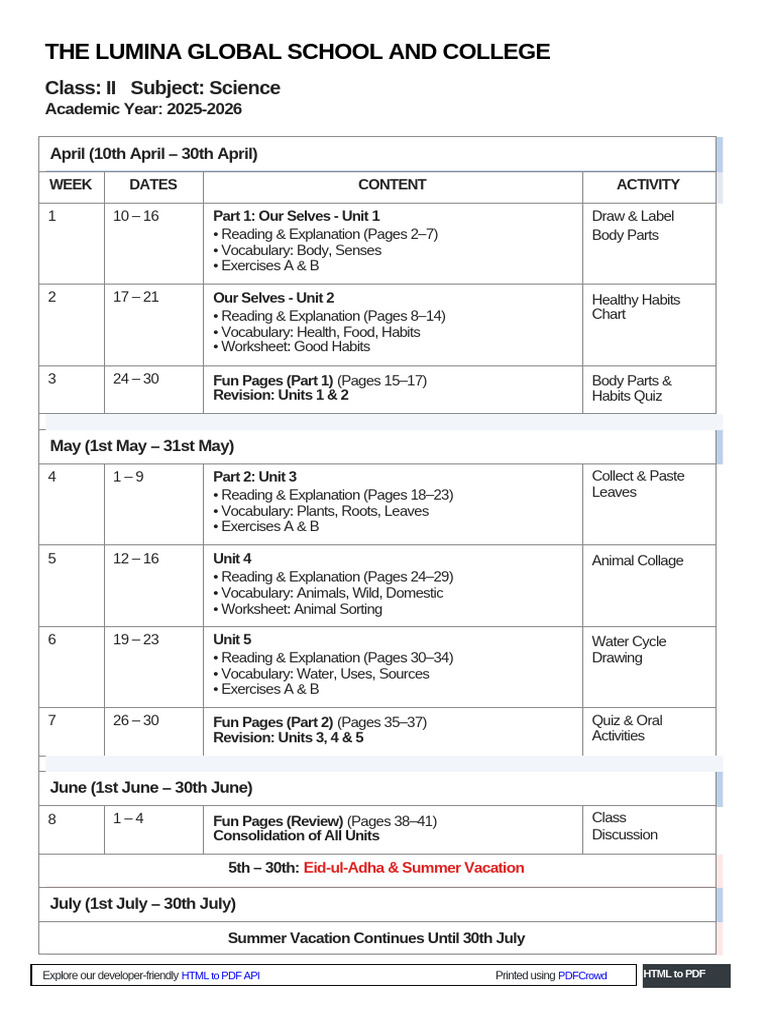 Grade 2 Science Syllabus 2025-2026 | PDF