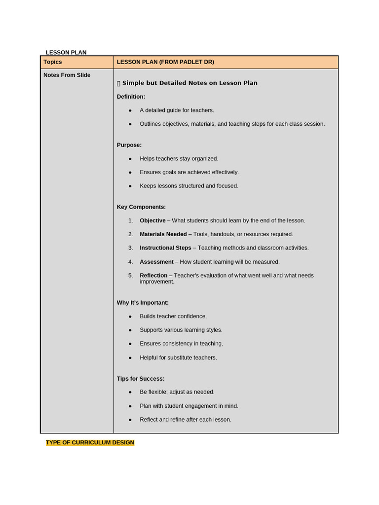 Comprehensive Lesson Plan Guide | PDF | Learning | Reflective Practice