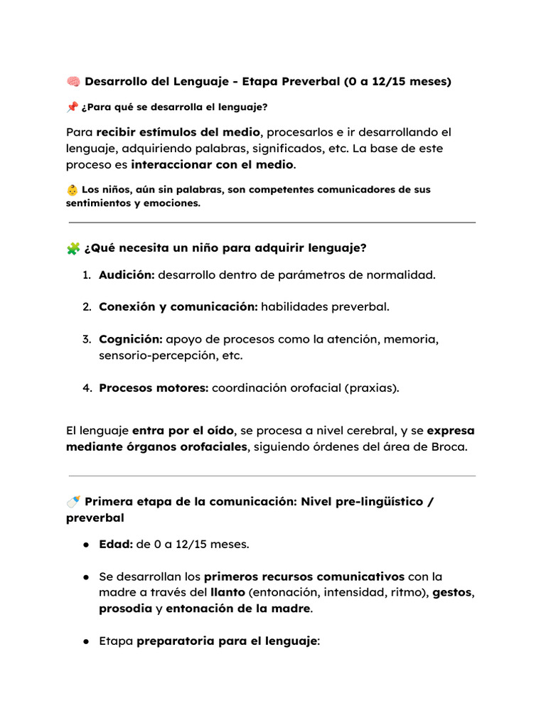 Desarrollo Del Lenguaje - Etapa Preverbal (0 A 12 - 15 Meses) | PDF ...