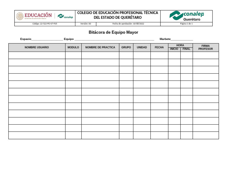 Bitacora de Equipo Mayor | PDF