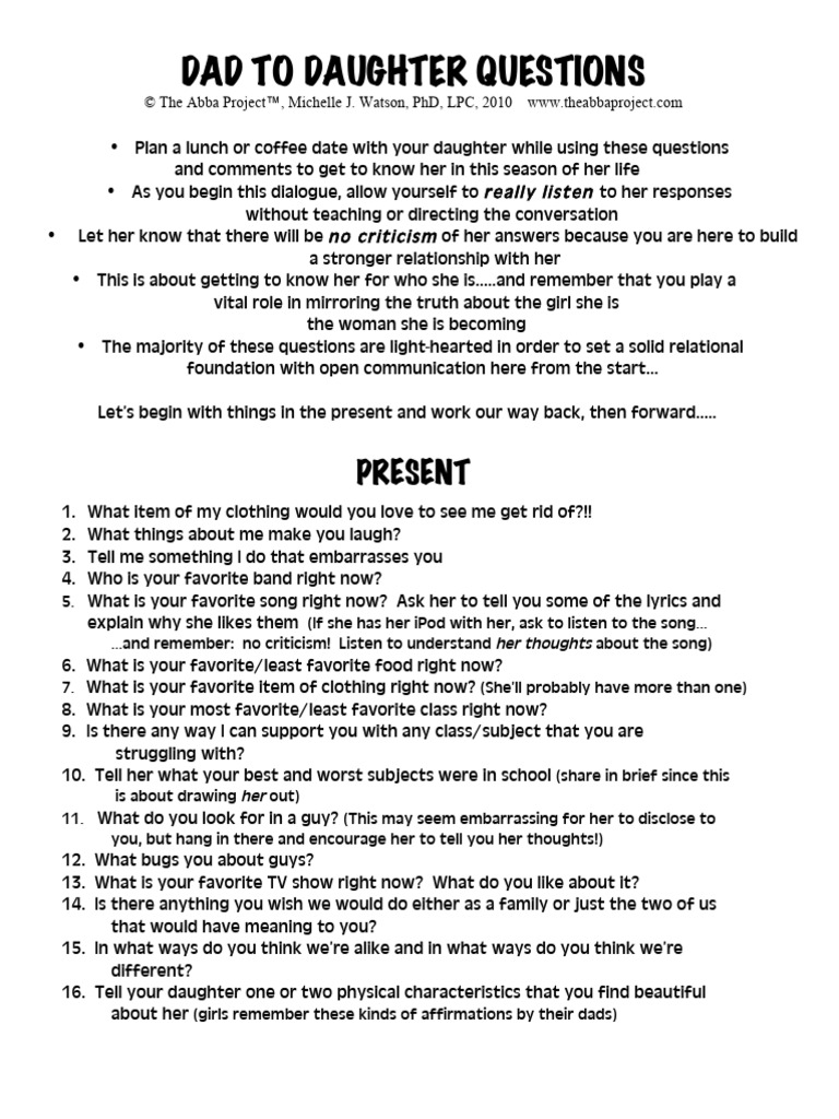 Dad To Daughter Questions: Present | PDF