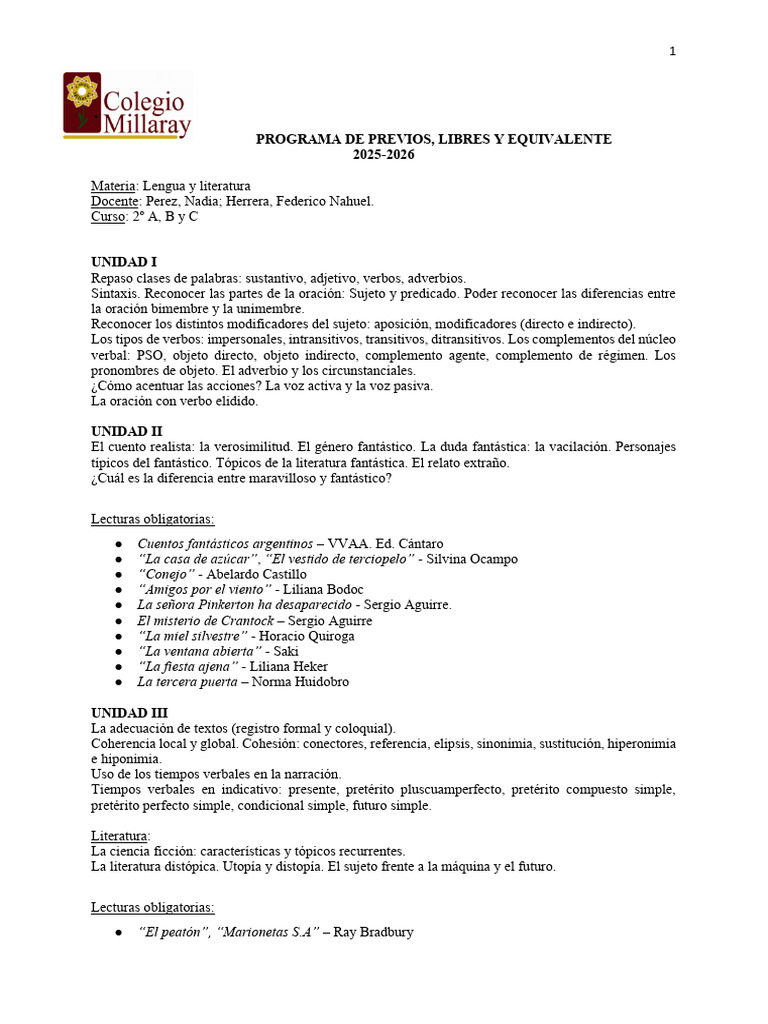 Programa Lengua y Literatura 2025-2026 | PDF | Verbo | Asunto (gramática)