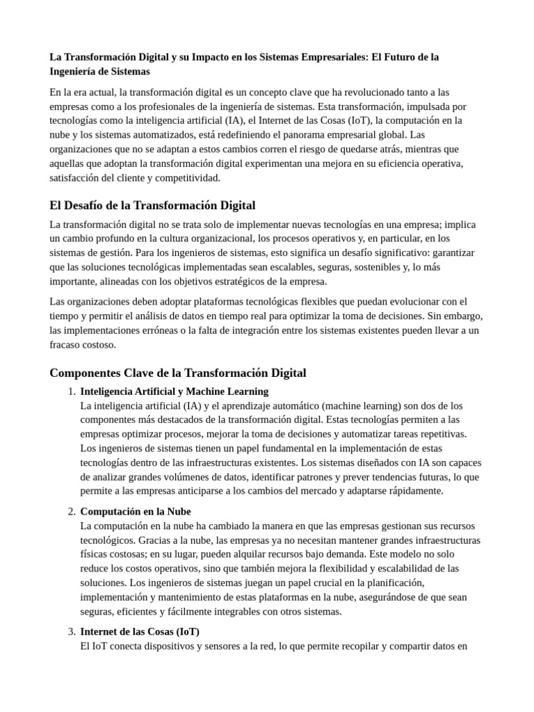 Impacto de la Transformación Digital en Sistemas | PDF | Internet de ...
