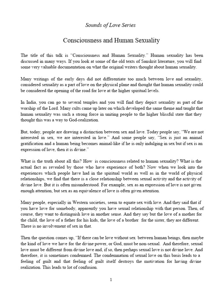 Consciousness and Human Sexuality | PDF | Love | Consciousness