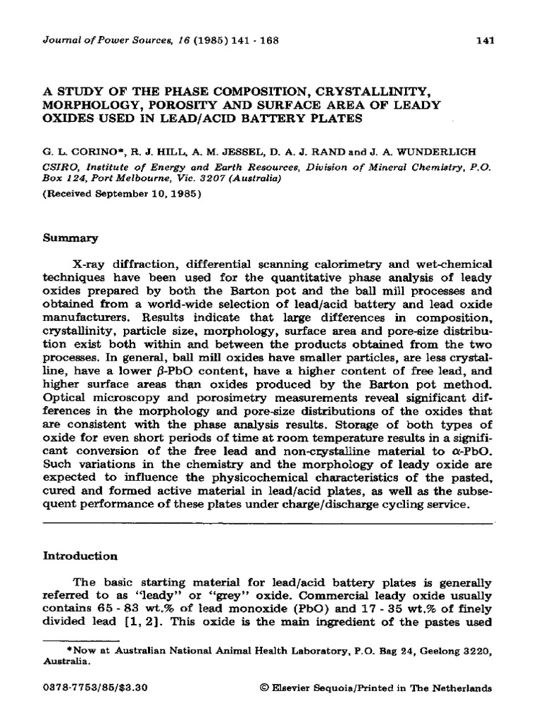 Lead/Acid Battery Leady Oxide Study | PDF | Differential Scanning ...