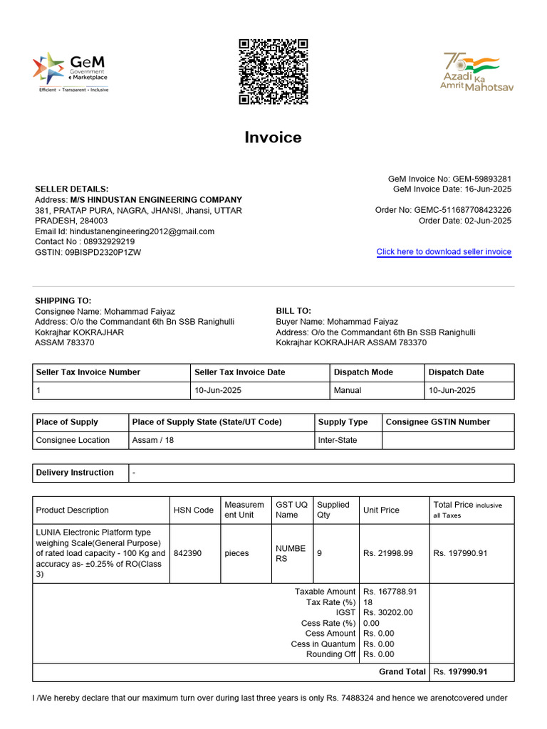 GST Invoice for Weighing Scale Purchase | PDF | Invoice | Taxes