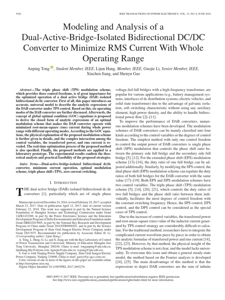 Modeling and Analysis of A Dual-Active-Bridge-Isolated Bidirectional DC ...