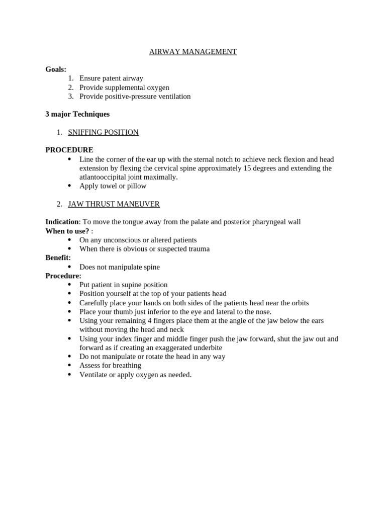 Airway Management Techniques Overview | PDF