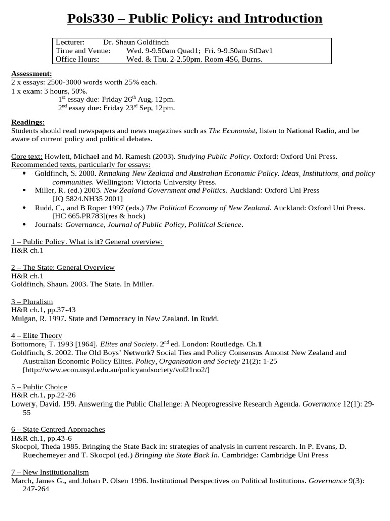 Otago Uni POLS330 Revised Course Handout v1.0 | PDF | Political Science ...