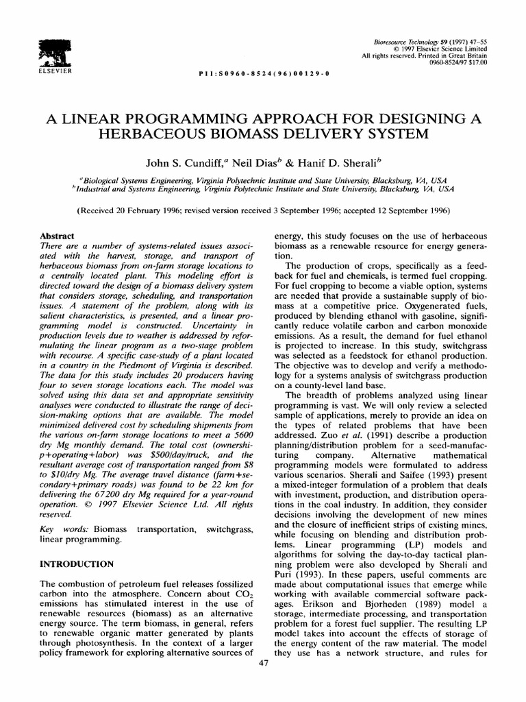 A Linear Programming Approach For Designing A | PDF | Hay