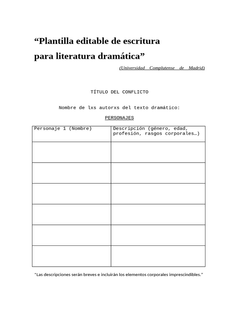 Plantilla para escritura dramática | PDF