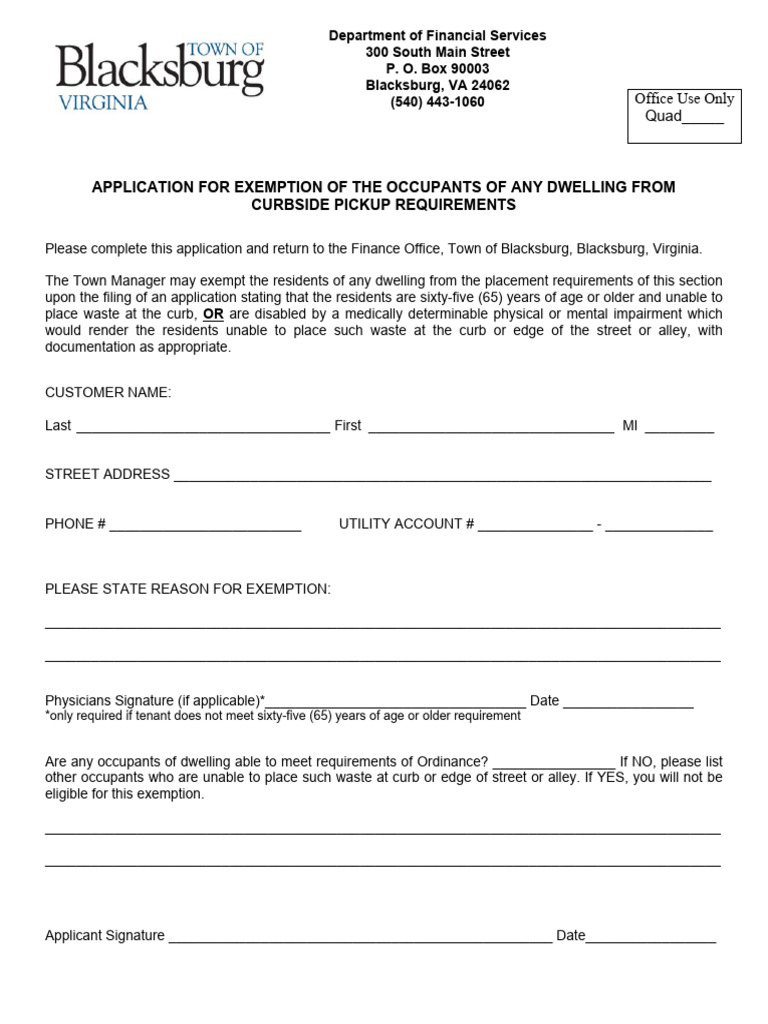 Garbage Collection Exemption Application | PDF