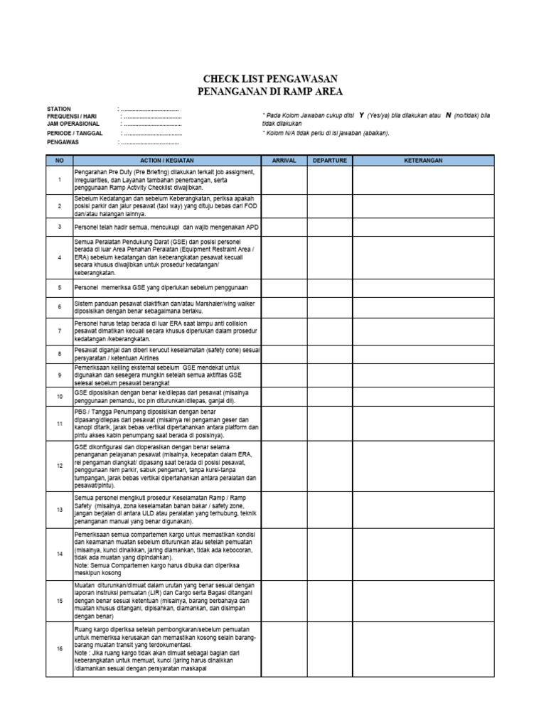 Checklist Pengawasan Penanganan Di Ramp Area | PDF