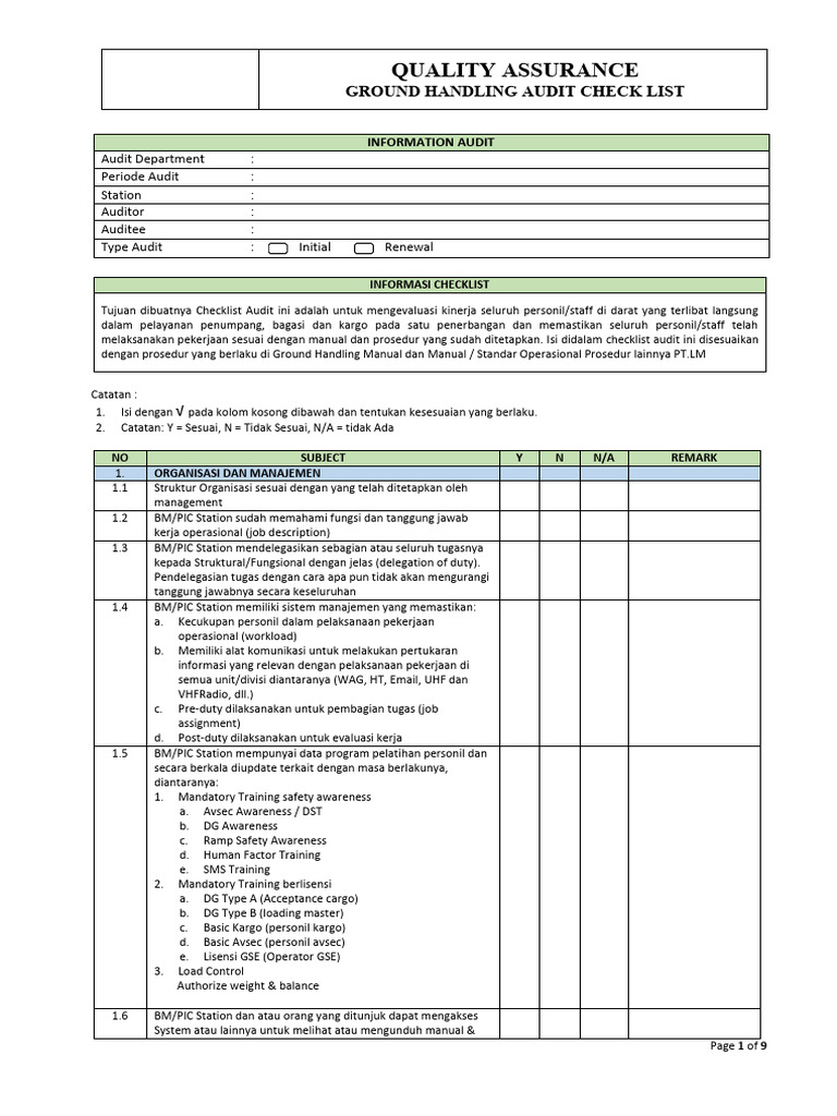 Audit Checklist Ground Handling | PDF