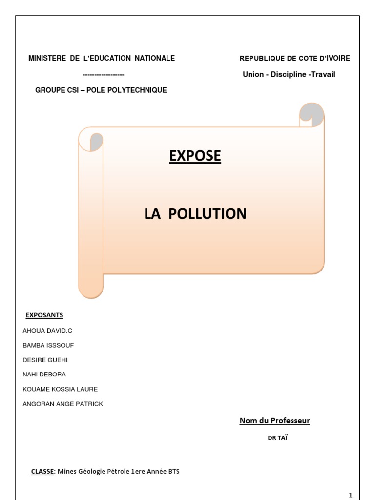 Exposé sur la Pollution de l'Environnement | PDF | Pollution de l'air ...