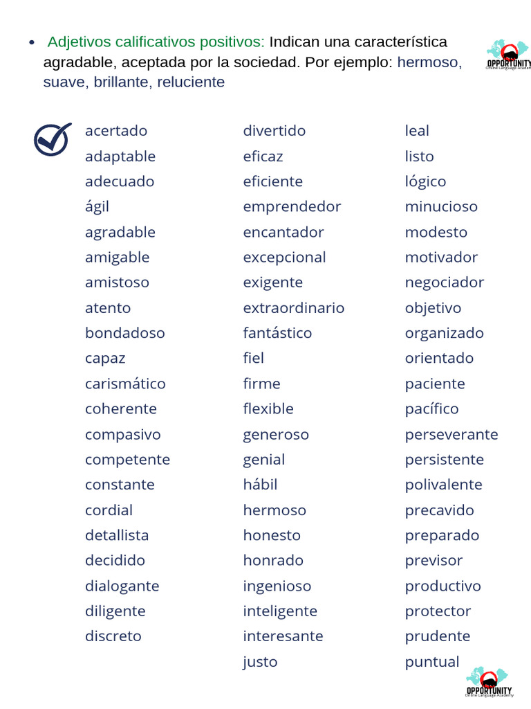 Lista de Adjetivos Positivos | PDF