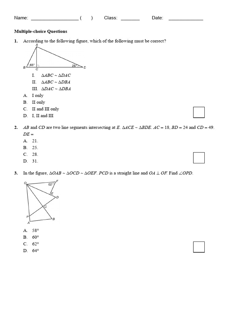24-25 S1 Similar Triangle Extra Care | PDF | Elementary Geometry ...