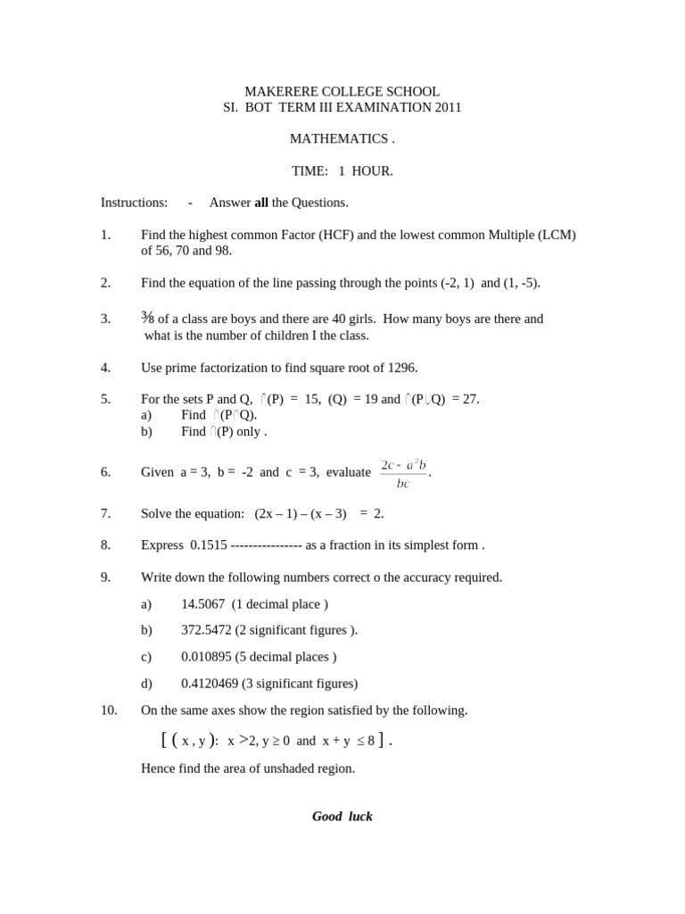 s1. Bot Term III Maths 2011 | PDF