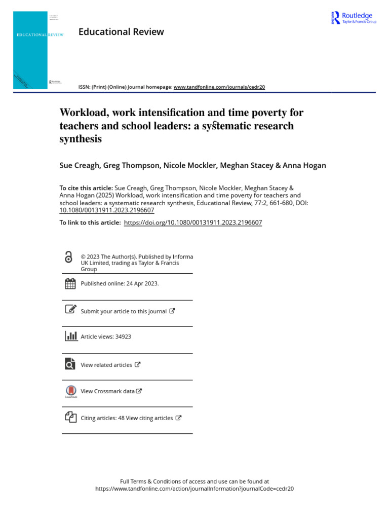 Workload Work Intensification and Time Poverty For Teachers and School ...
