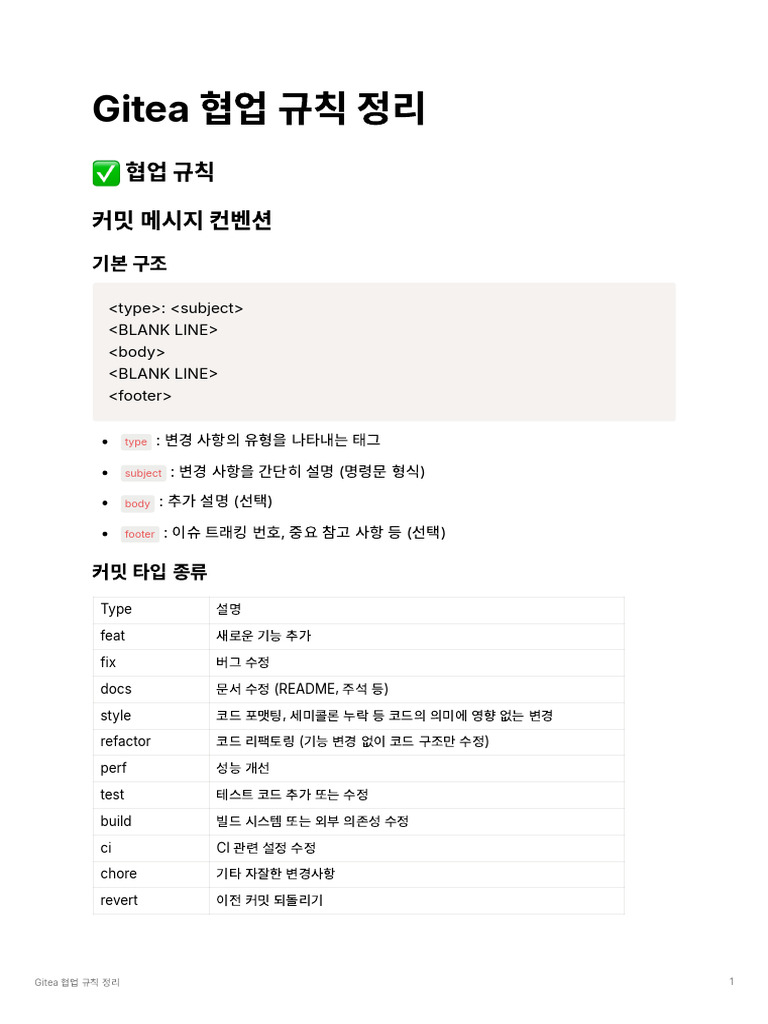Gitea 협업 규칙 정리 | PDF