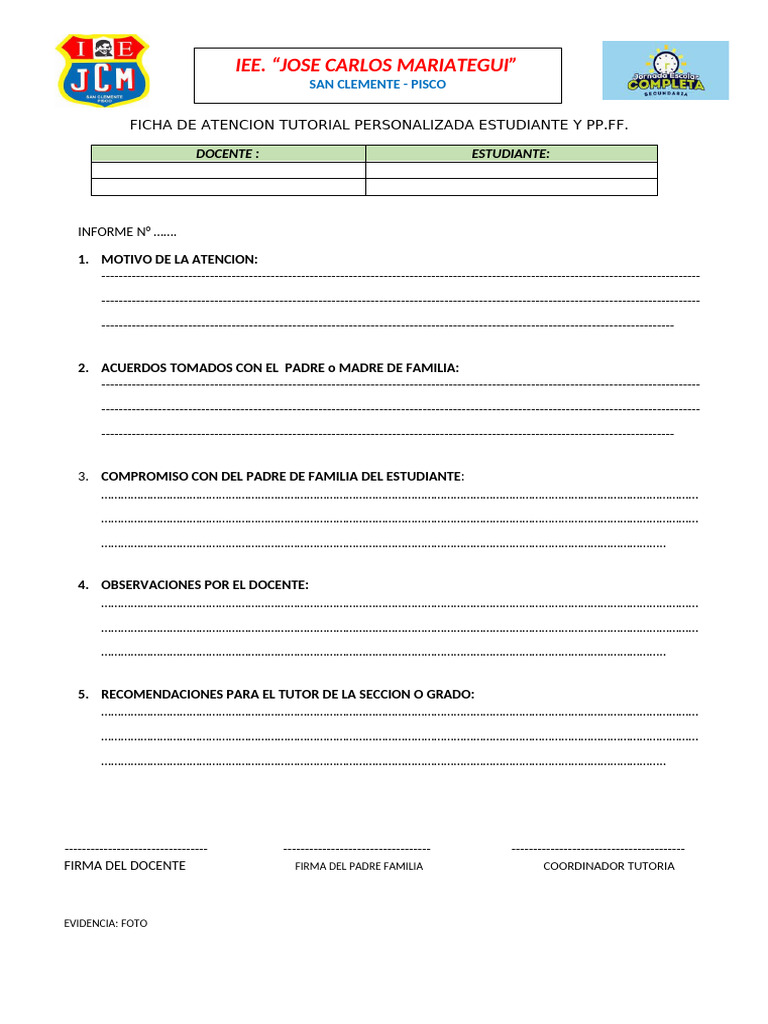 Ficha de Atencion Personalizada Al Estudiante - PP - Ff. | PDF