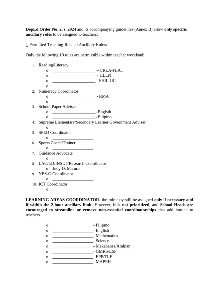 DepEd Order 2, s. 2024: Teacher Roles | PDF