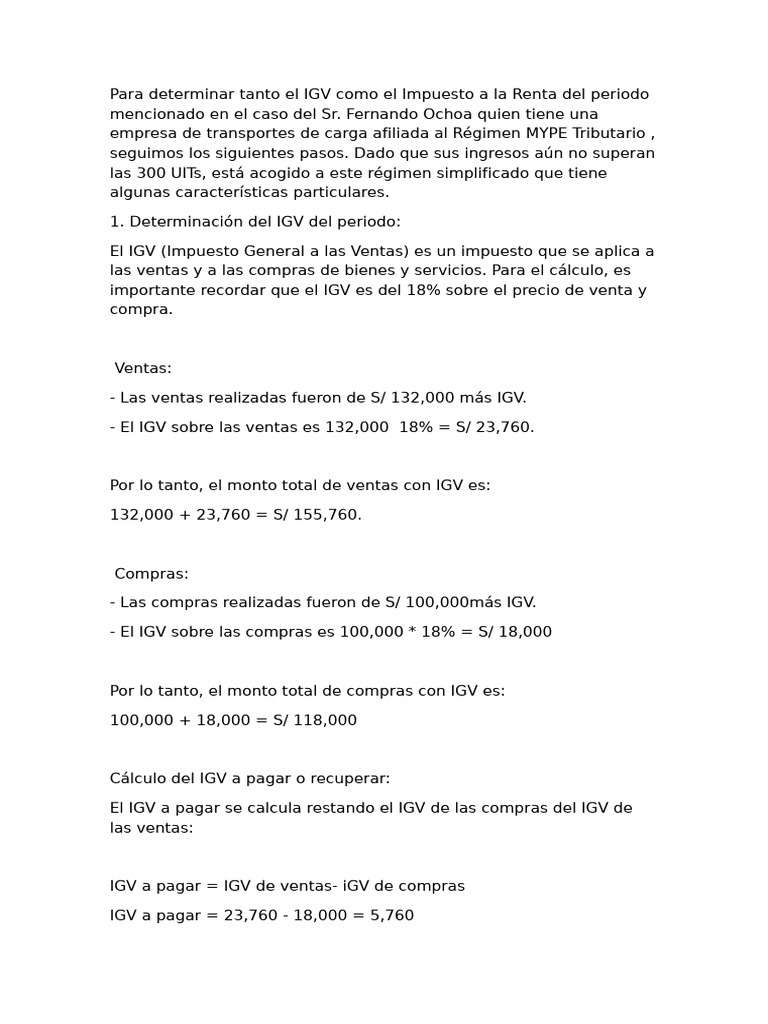 Cálculo de IGV e Impuesto a la Renta RMT | PDF