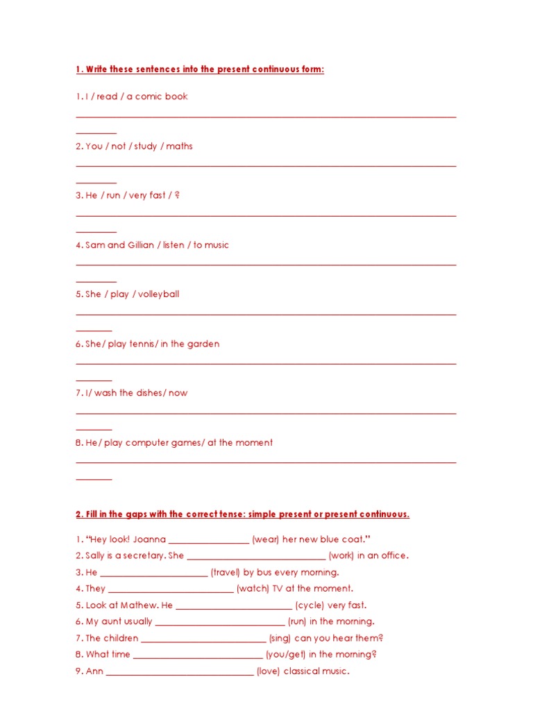 Write These Sentences Into The Present Continuous Form | PDF | Foreign ...