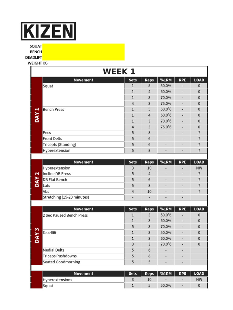 Weekly Weightlifting Program Guide | PDF | Musculoskeletal System ...