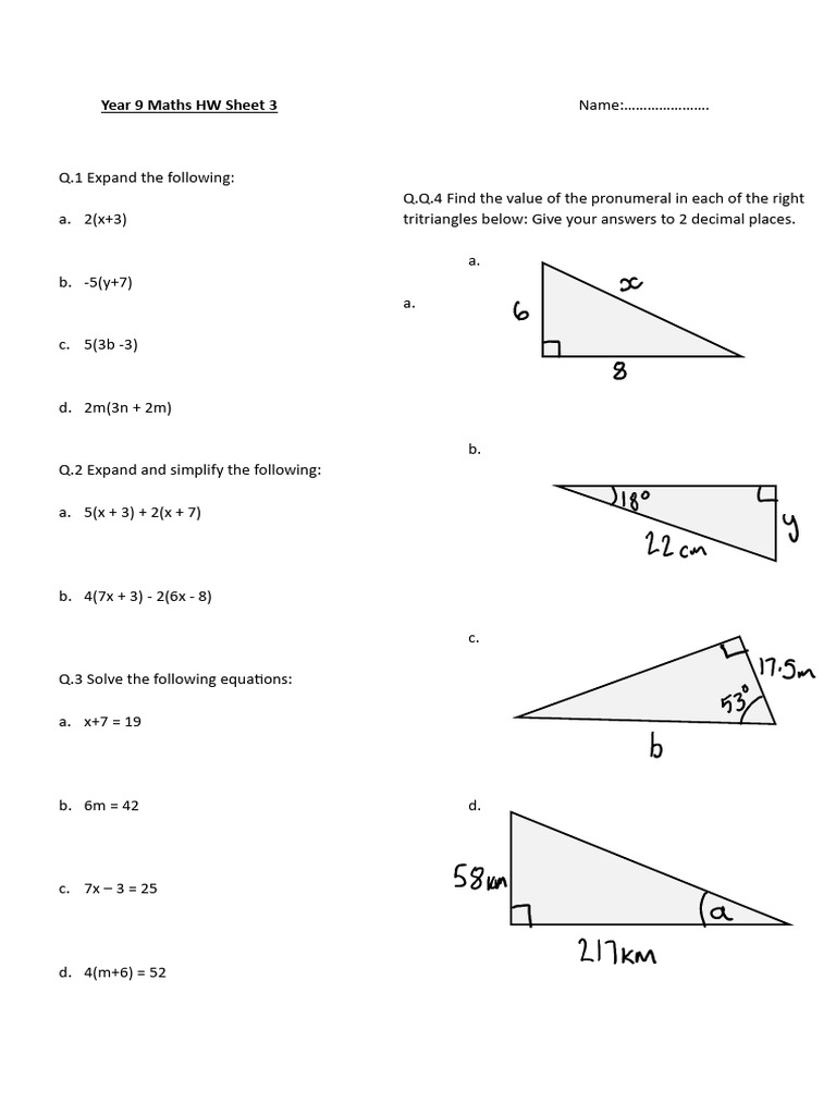 Year 9 Maths Homework: Expanding & Solving | PDF