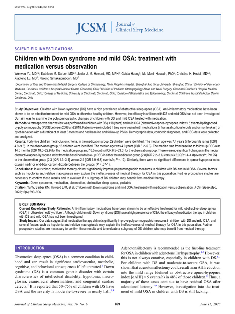 Down Syndrome and Mild OSA Treatment Study | PDF | Sleep Apnea ...