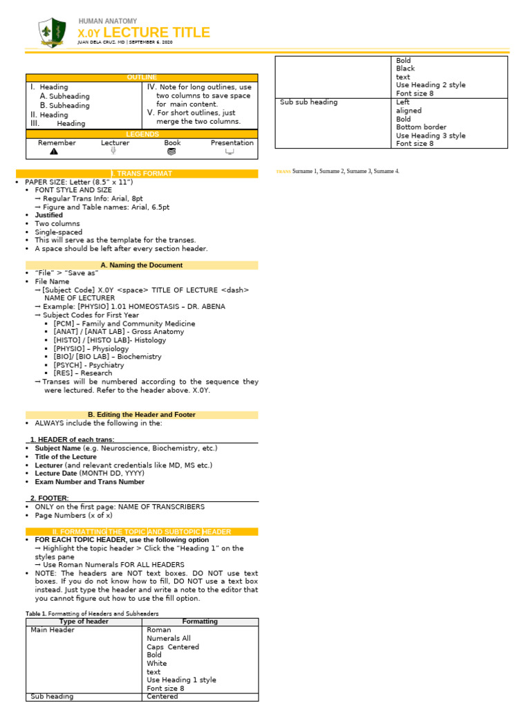 Anatomy Lecture Formatting Guide | PDF | Written Communication | Text