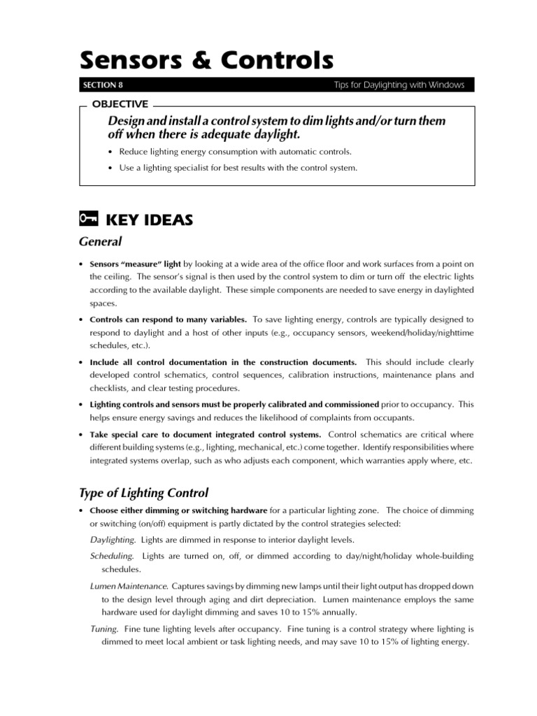Sensors & Controls Key Ideas PDF Lighting Control Theory