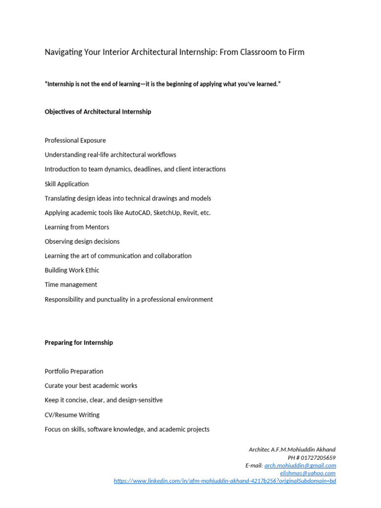 Navigating Your Interior Architectural Internship by Architect A F M ...