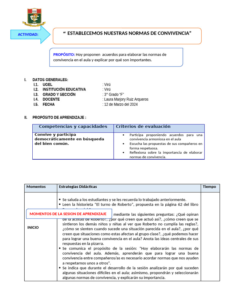 Establecemos Las Normas de Convivencia | PDF | Salón de clases ...
