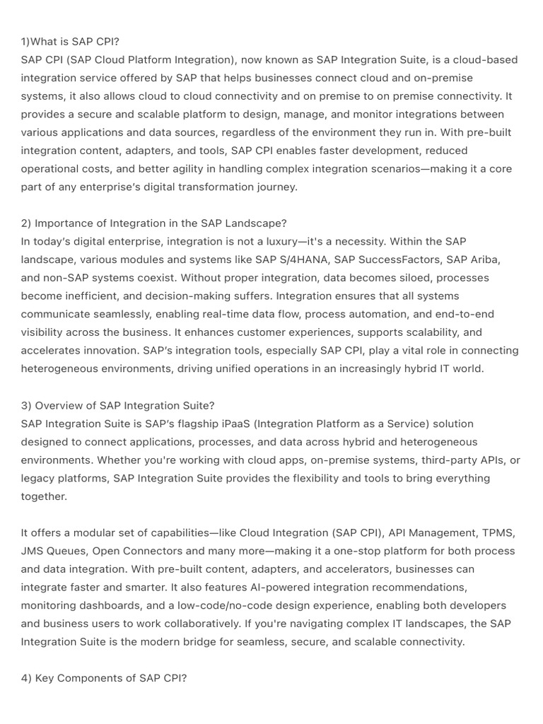 SAP CPI Integration Overview and Guide | PDF | Xslt | Databases